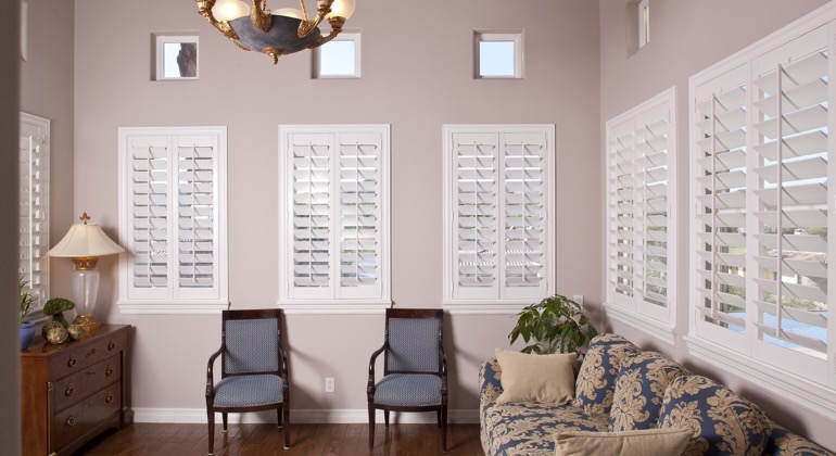 Modern parlor with interior shutters