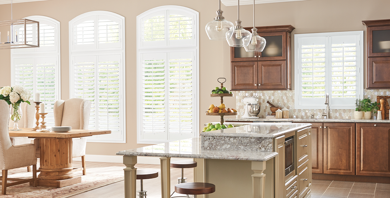 shutters in a large kitchen and dining area