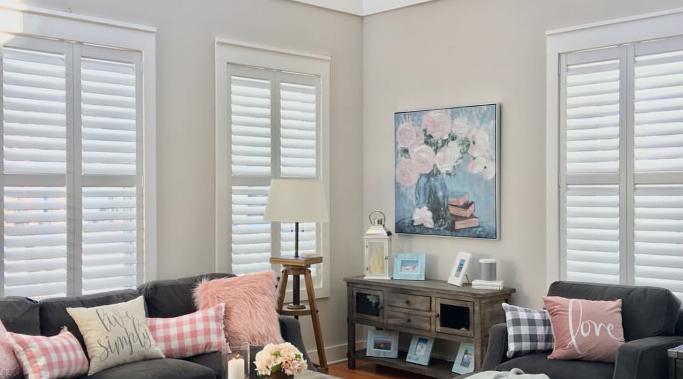 Interior shutters in modern family room