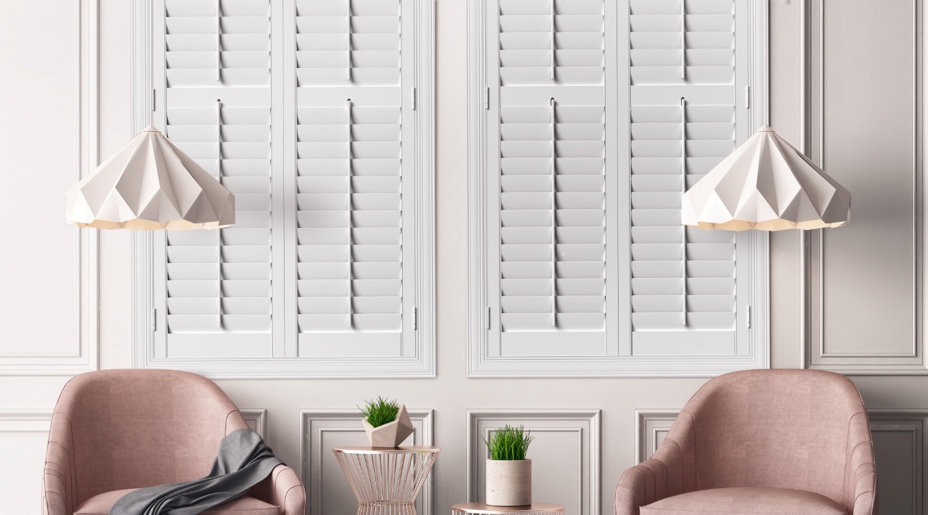 Plantation shutters in modern living room