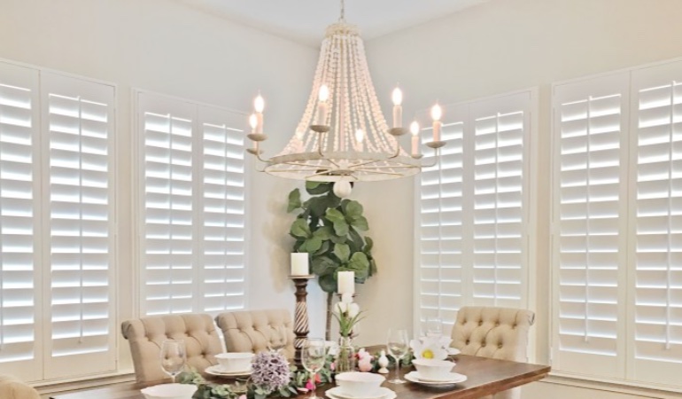 Polywood shutters in a Tampa dining room.