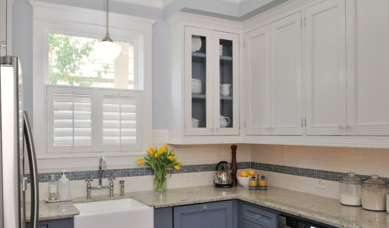 It's easy to clean kitchen messes off of your Polywood® plantation shutters.  Polywood shutters in a Tampa kitchen.