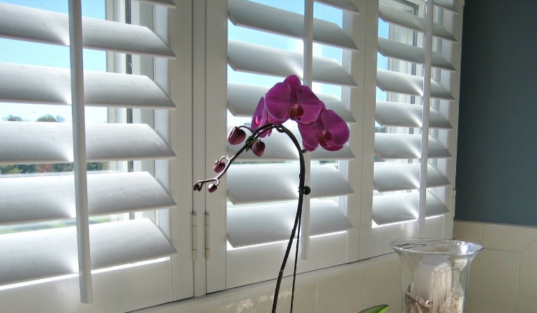 Plantation shutters are constructed with recyclable faux wood. Faux wood plantation shutters in Tampa