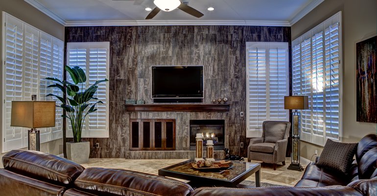 Tampa living room with shutters