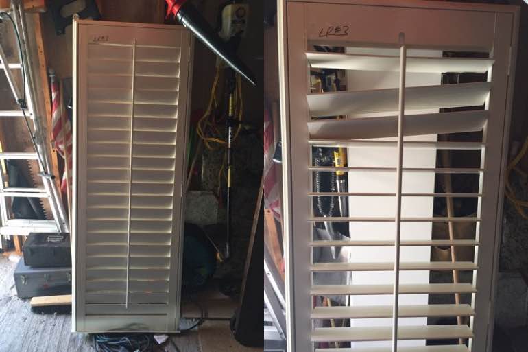 A pair of Polywood shutter panels that survived a tornado. A pair of Polywood shutter panels that survived a tornado.